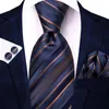 Bow Ties Hi-Tie Jacquard Striped Navy Blue Elegant Men Tie Silk Necktie For Hankerchief Cufflink Wedding Business Fashion Designer