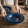 Miski 1PC Nordic Ceramic Dish Talerz gospodarstwa domowego garncarska niebieska talerz sałatkowy Safe Sacila