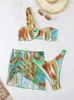 Kvinnors badkläder Bikini Kvinnor Swimsuit 2024 Tie Dye One Shoulder Bikinis Set Sexig Thong Three Piece Beach Wear Bathing Suit Female