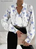 Women's Blouses Shirts Autumn Women Sexy V Neck Long Slve Shirt Top Fashion Floral Printing Blouse Tops 2023 Elegant Casual Office Lady Blouses 1 T240415