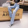 Jeans femminile blu scuro femmina a metà vita 2024 donne strappate y2k pantaloni dritti casual lavati