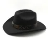 Basker enkla wome män röd ull chapeu western cowboy hatt gentleman jazz sombrero hombre cap pappa cowgirl hattar storlek 56-58 cm