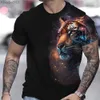 Heren Hoodies Sweatshirts Tiger Print 3D Animal Mens T-shirt Zomer korte mouwen bloemen Top drieweg herenkleding C24325