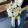 結婚式の花妖精ブライダルブーケアイボリーアクセサリーブーケヨーロッパスタイルのサテンリボン付きレース