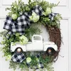 Decorative Flowers Pumpkin Truck Wreath Front Door Farmhouse Decor Fall Vintage Autumn Farm Thanksgiving Rustic Simple Small Outdoor