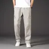 Klassieke man Casual Cargo Pants ritszakken grote en lange sport buitenoutfits kaki grijze heren broek 240329