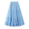 Jupes à la mode tutu tutu tulle maxi jupe femmes 2024 coréen élégant meesh une ligne haute taille plissée longue femelle p574