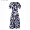 Basic Casual Dresses Casual Elastic Waist Boho Beach Dress Women Summer Dress 2021 Plus Size Floral Print Vintage Chiffon Midi Dress Vestido de Festa T240412