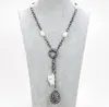 Guaiguai smycken odlade vita rispärl CZ Gunmetal Chain Halsband Keshi Pearl CZ Teardrop Pendant for Women Real ädelstenar Stone LA1210906