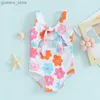 One-Pieces 6m-3t Baby Girl Badeanzüge Sommer Blumendruck geknotet Cutout ärmellose Overall für Kleinkindbadeanzüge Strandkleidung Y240412