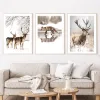 冬の雪の鹿の森リードウッドウォールアートキャンバスペインティングノルディックポスターとプリントリビングルームの冬の写真冬の装飾
