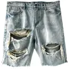 Spring Summer Fashion Denim Shorts Men Vintage Hollow Out Ripped Design Straight Jean Breft Pant pour hommes Streetwear Trend 240410