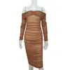 Sukienki macierzyńskie 2023 Autumn Nowe macierzyństwo poza ramionami Ruched Mesh Bodycon Sukienka 240412