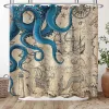 Rideaux de douche de poulpe drôle marine Sirène animal marin vintage carte nautique de salle de bain rideau tissu décoration de salle de bain avec crochets