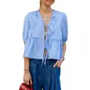 Blouses femininas Mulheres de verão Camisas xadrez de manga curta Torda de blusa solta Tops de rua estética 2024 Trendy Lady Shirt