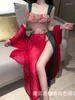 Casual Dresses Chinese Style Long Dress Red Fashion Mesh Sheer Transparent Sexig Hanfu Uniform Temptation Ancient Women Elegant 6GMW