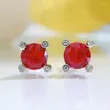 Stud Earrings S925 Silver 1ct Pigeon Blood Red High Carbon Diamond European And American Retro Wholesale