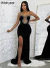 Année élégante robe de fête de mariage avec des gants pour les femmes fendues bodyconmon noir anniversaire maxi long même luxe 240401