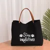 Sacs à provisions Design Free Stay Pawsitive Print Lettres Imprimé Canvas Tote Sac Cadeau pour le travail de style Pet Foom Lady Fashion Beach