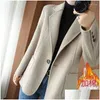 Kvinnor kostymer blazers höst vinter ull solid enkelknapp kort jacka elegant lady casual office kostym rock ytterkläder kvinnlig droppe otrtk