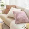 Pillow Cream Style Plaid Cover Simple Solid Color Elastic Puff Case For Sofa Bedroom Decor Pillows Home