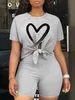 Pantalon de deux pièces pour femmes LW plus taille de coeur à cœur Sortie partagée avant surdimension surdimensive T-shirt coul