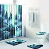 Shower Curtains Animal Wolf Pattern 4pcs/set Curtain Pedestal Rug Lid Toilet Cover Mat Bath Set Bathroom With 12 Hooks