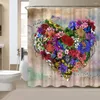 シャワーカーテンカラフルな花ハートシェイプカーテンロマンチックなフローアル甘いポリエステル生地の浴室の装飾フック付き