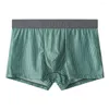 Underpants 1pc Sexy Men's Ice Silk Boxer Shorts Fashion Striped Men Briefs Pouch Underwear Trunks Comfy Panties