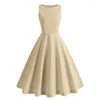 カジュアルドレス2024ピンクの夏のドレス女性ラウンドネック1950年代ビンテージローブエレガントパーティーレトロピンアップオフィスAライン