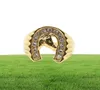 Cool Design Gold Crystal Lucky Shoe Ring roestvrijstalen racen sieraden gouden kop ringband vinger7587339