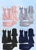 Satin spets pyjamas Set Women 5pc remmen Top Pants Sleepwear Sleep Spring Autumn Pyjamas Home Wear Nightwear Robe Gown MXXL5041701