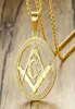 men necklace Masonic pendent stainless steel fashion chain gold necklace hip hop crystal jewelry on the neck whole16214586