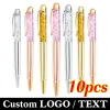 Stifte 10pcs Quicksand Gold Pulverballpoint Stift Fashion Crystal Pen Custom Logo Feiertagsgeschenk Großhandel Bürovorräte Schriftzeichen Name