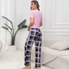 Kobiety Pajama Zestaw super miękki bawełniany krótki rękawie różowe topy z długimi spodniami dwa kawałki Wysokiej jakości seksowne odzież domową 240410