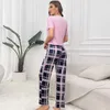 Donne in pigiama set top rosa a manica corta in cotone super morbido con pantaloni lunghi due pezzi di alta qualità di homewear di lingerie sexy 240410