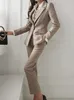 Koreanische Mode Frauen Blazer 3 PCs Vintage Langarmanzug Jacken Weste und Straight Pants Female Chic Business Outfits 240407