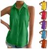 Kvinnors blusar ärmlös knappen ner skjortor Solid Color Ladies Casual Loose Lapel V Neck Tank Topps Summer Kvinnkläder 2024