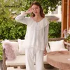 Ropa de la casa Llegada Mujeres de otoño Elegante Coda puro Cape de algodón Floral Pajamas Set Lady Lounge Sleepwear Pijamas Retro 8001
