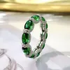 Clusterringen 2024 925 Sterling Silver Synthetische Ruby Emerald Aquamarine High Carbon Diamond Wedding Party For Women Fine Jewel