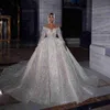 2022 Sparkle Glitter Gelinlik Gelin Gowns Uzun Kollu Dantel Pullu Robe De Mariage El Yapımı Sheer Boyun Vestido De Novia