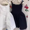 Fashion Baby Girl Princess Cotton Strap Dress Toddler Child Suspender Vestido Black White Solid Color Summer Baby Clothes 2-12Y 240329