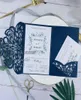 Gorgeous Customizable Navy Laser Cut Wedding Invitation With Belly Band And Tag Respond Card And Envelope7454241