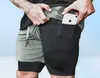 2 in1 Running Mens Gym Sports Shorts intégrés Téléphone Pocket Douner Pantalon Pantalon Gym Traine Body Body Body