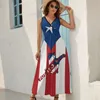 Robes décontractées Porto Rico drapeau robe Ladieskawaii maxi v cou high taille coréenne mode personnalisé bohême longue