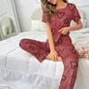 Home Clothing Herbst Mode Pyjama Anzug Frauen Nachtwäsche Pijama Milch Seide Kurzschlärm mit Hosen 2 Stück Pyjamas für Damen Dessous