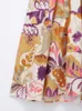 TRAF Elegant Women Printed MidCalf Dress Spring Ladies Hollow Out Party Vintage Half Sleeve Beach Style 240412