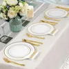 Disposable Dinnerware 350 Piece Gold Set 50 Guest Rim Plastic Plates Silverware Cups And Napkins