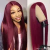 Couleur rouge brésilien Remy Hairglueless Long Straitement 99J 13x4 Lace Front Human Hair Wig Pré-cueilled avec des cheveux bébé6792534