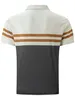 夏の男性半袖ポロシャツファッションスプライスストライプ印刷Tシャツメンズ通気性パーティー服トップ240410